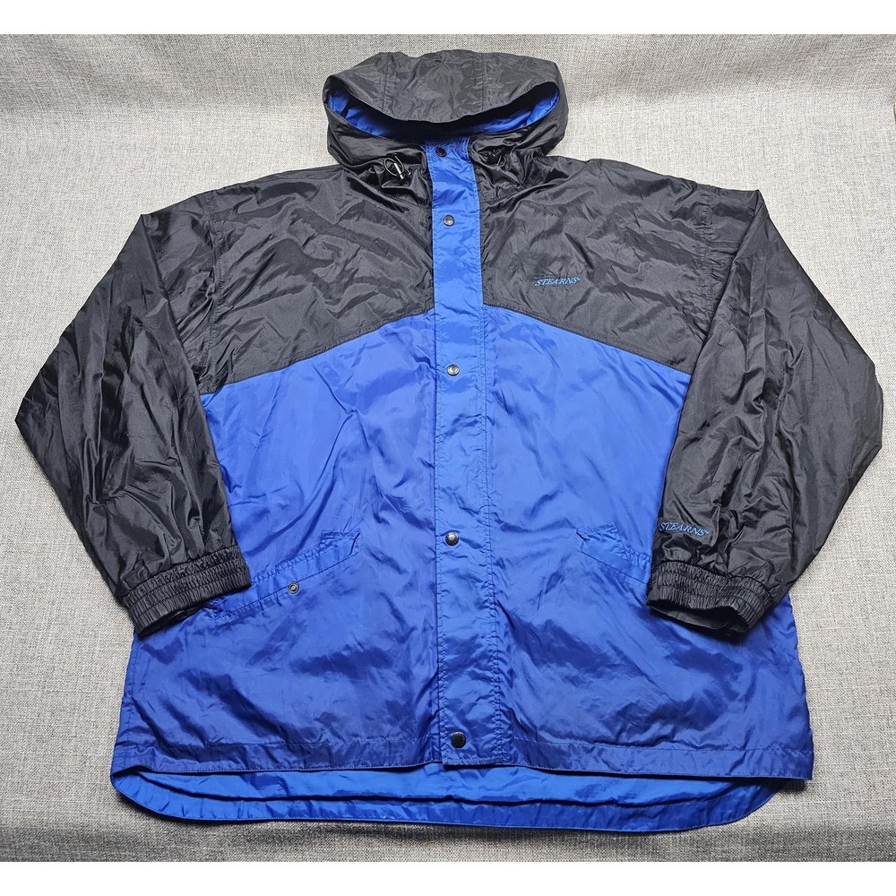 Stearns Dry Wear Jacket Mens 2XL Blue Black Hooded Nylon Windbreaker Outdoors